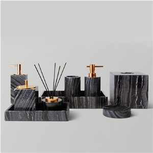 Zebra Black Forest Marble Accessory Tray Dispenser Dish