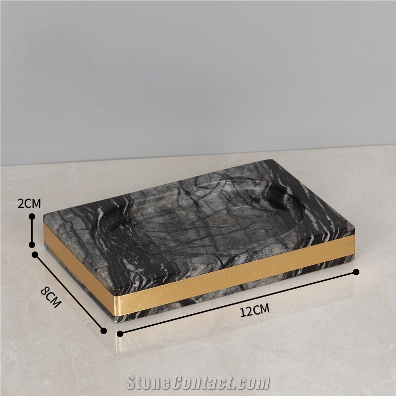 Zebra Black Forest Marble Accessory Tray Dispenser Dish