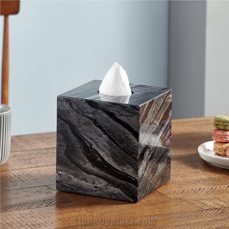 Zebra Black Forest Marble Accessory Tray Dispenser Dish