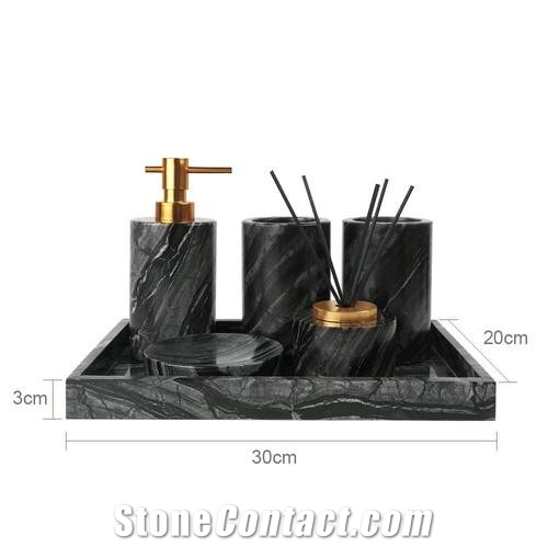 Zebra Black Forest Marble Accessory Tray Dispenser Dish