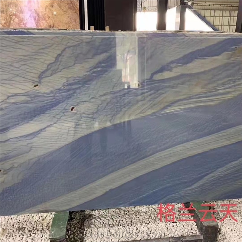 Azul Macobus Book Matched For TV Wall Background Design