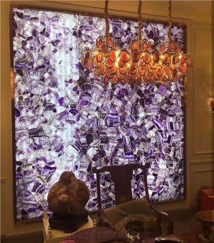 Amethyst Purple Semiprecious Stone Slab Wall Backlit Tiles