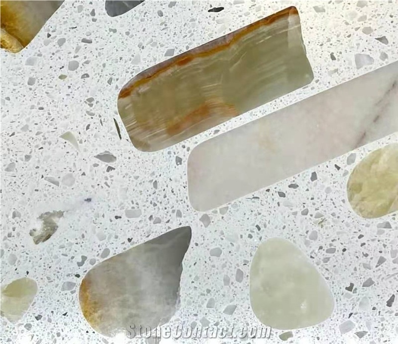 Terrazzo With Onyx Slab Tiles Backlit
