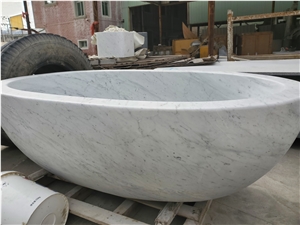 Bianco Carrara White Marble Bathtub Oval Shape Bathtub