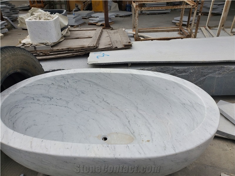 Bianco Carrara White Marble Bathtub Oval Shape Bathtub
