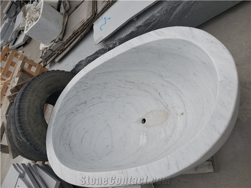 Bianco Carrara White Marble Bathtub Oval Shape Bathtub
