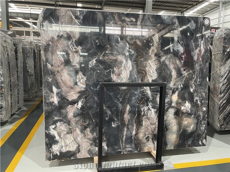 China Fantasy Black Sea Wave Marble Slab Tiles Polished 