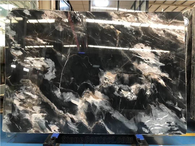 China Fantasy Black Sea Wave Marble Slab Tiles Polished 