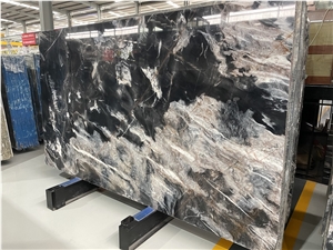 China Fantasy Black Sea Wave Marble Slab Tiles Polished 
