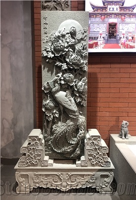 China Grey Granite Animal  Elephant Relief Sulpture 