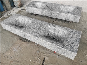 China Grey Granite Solid Countertop Vanitytop Double Sinks