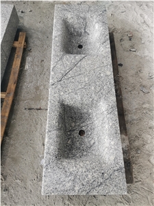 China Grey Granite Solid Countertop Vanitytop Double Sinks