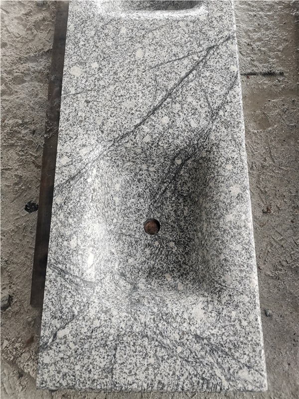 China Grey Granite Solid Countertop Vanitytop Double Sinks