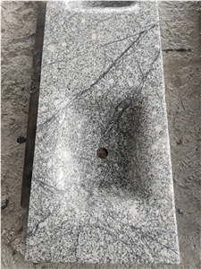 China Grey Granite Solid Countertop Vanitytop Double Sinks