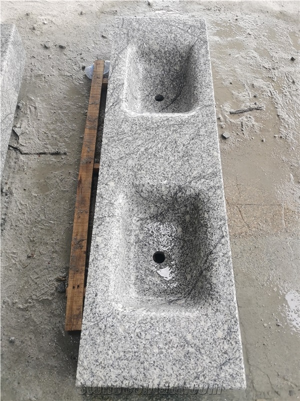 China Grey Granite Solid Countertop Vanitytop Double Sinks