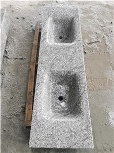 China Grey Granite Solid Countertop Vanitytop Double Sinks