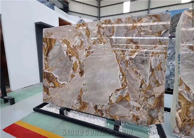 Golden Marble Slab Floor Wall Table Decor