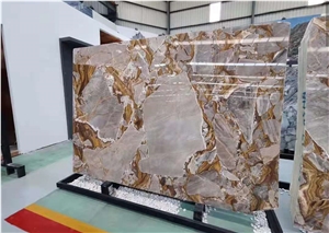 Golden Marble Slab Floor Wall Table Decor