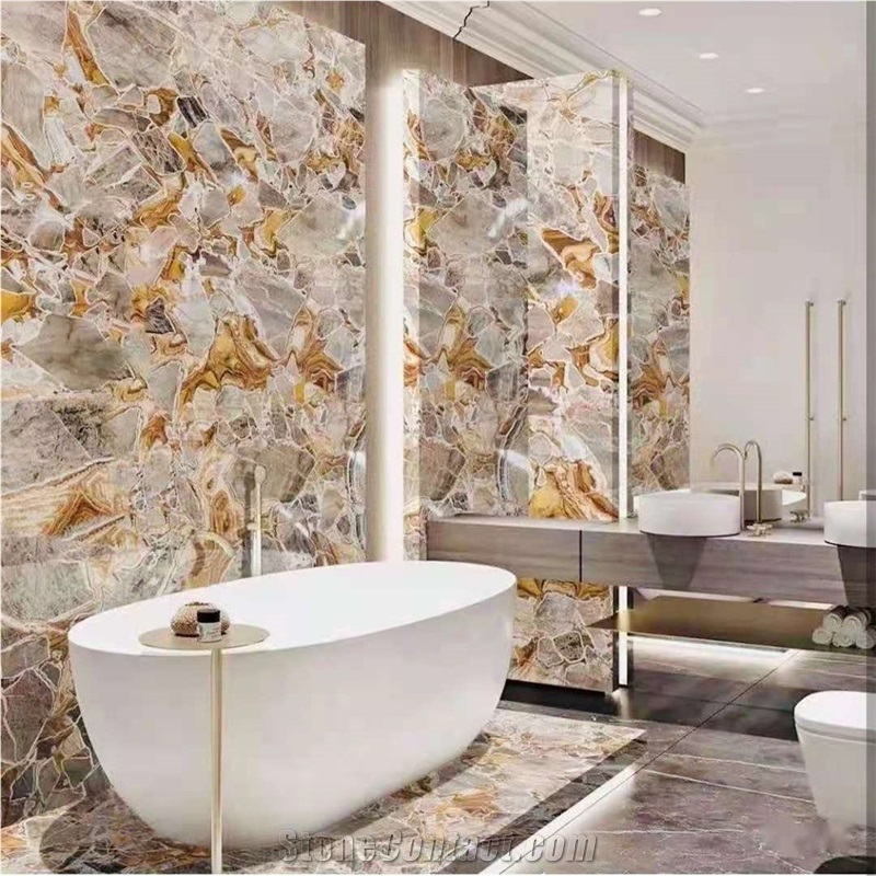 Golden Marble Slab Floor Wall Table Decor