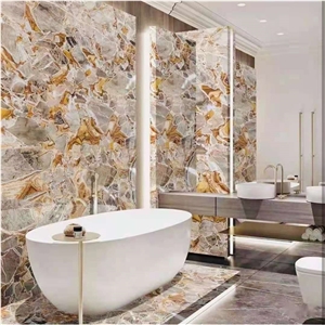 Golden Marble Slab Floor Wall Table Decor