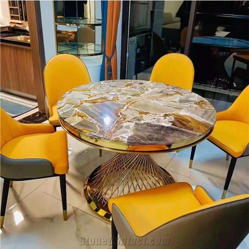 Golden Marble Slab Floor Wall Table Decor