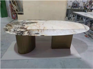 Patagonia Quartzite Crystal Yellow Granite Table Set Oval