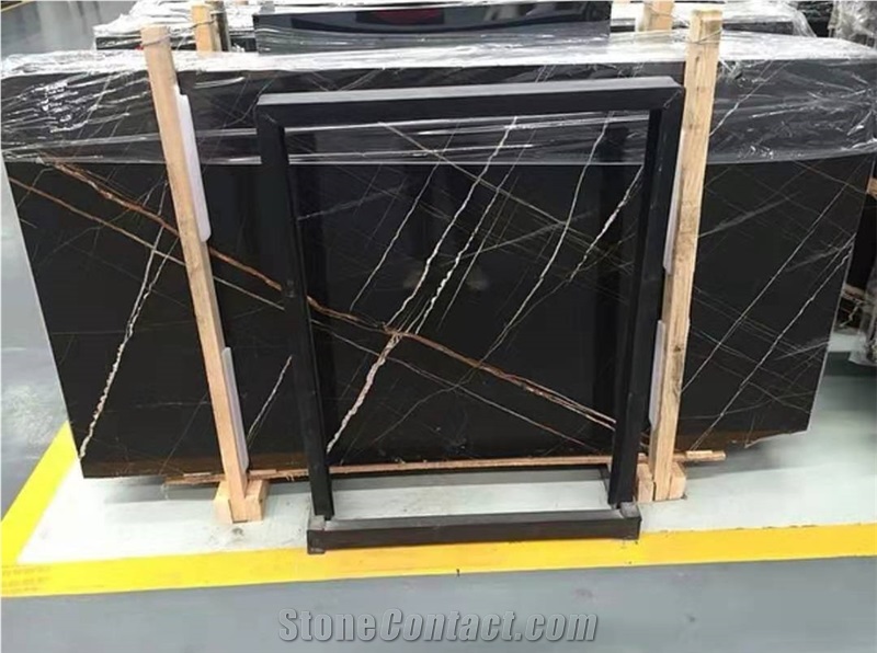 Sahara Noir Black Gold Marble Slab Tile For Coffee Table