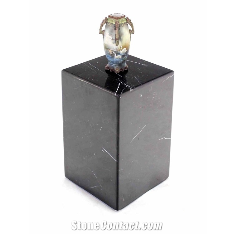 Modern Furniture Stone Side Table, Nero Marquina Marble Natural Stone Plinth Stand