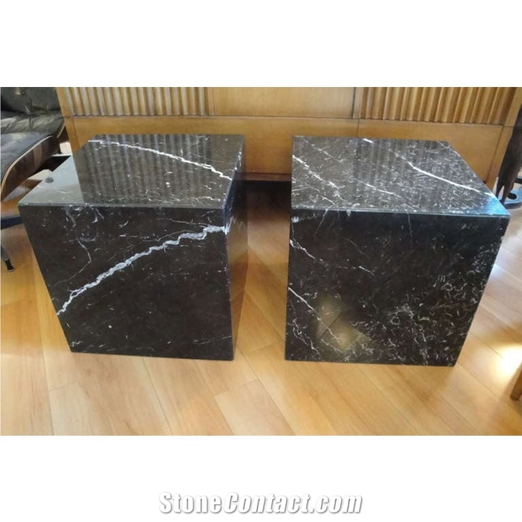 Modern Furniture Stone Side Table, Nero Marquina Marble Natural Stone Plinth Stand