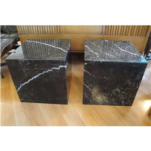 Modern Furniture Stone Side Table, Nero Marquina Marble Natural Stone Plinth Stand