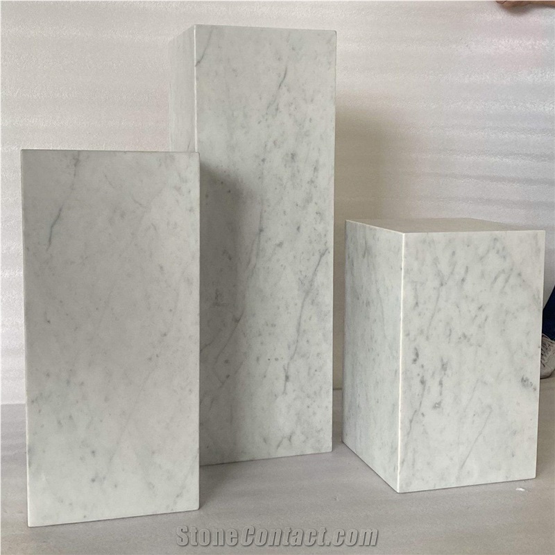 Modern Furniture Stone Side Table, Nero Marquina Marble Natural Stone Plinth Stand