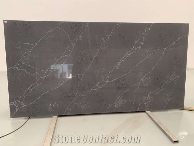 Artificial Calacatta Black Quartz Slab For Kitchen/Bathroom