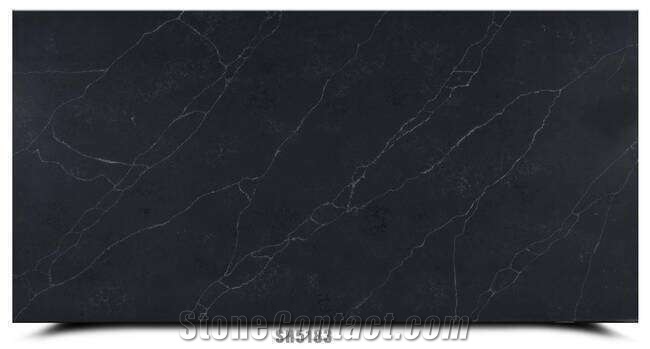 Artificial Calacatta Black Quartz Slab For Kitchen/Bathroom