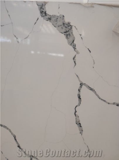 Calacatta White Polished Quartz Slab GS B For Decoration