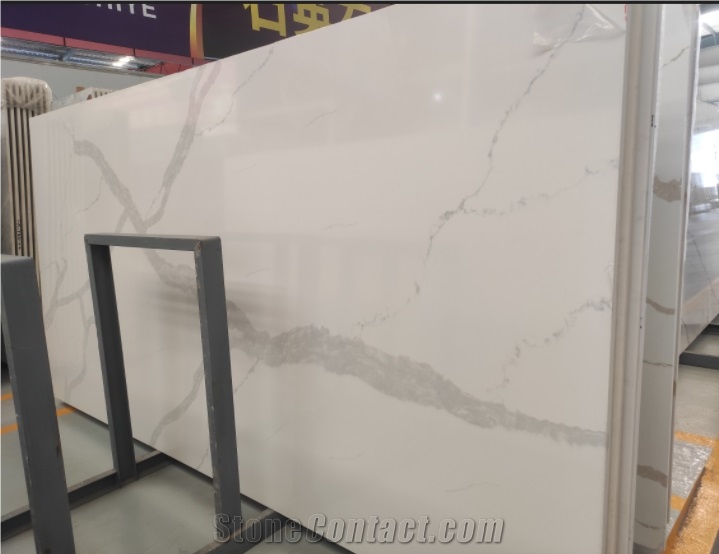 Calacatta White Polished Quartz Slab GS B For Decoration