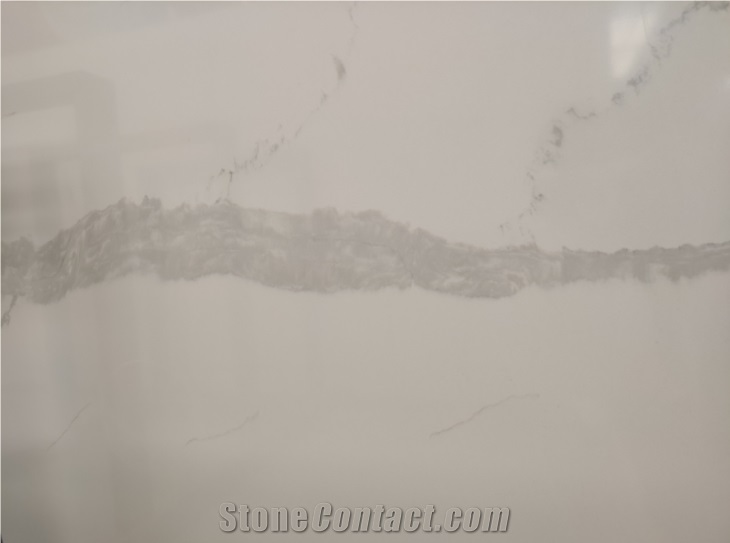 Calacatta White Polished Quartz Slab GS B For Decoration