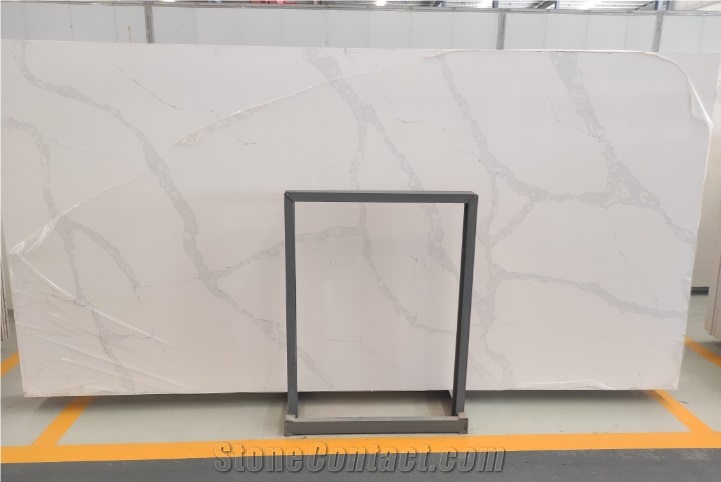 Calacatta White Polished Quartz Slab GS B For Decoration