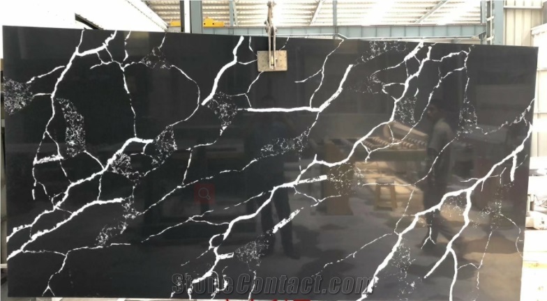 China Cheap Calacatta Series Marble-Look Quartz Slab