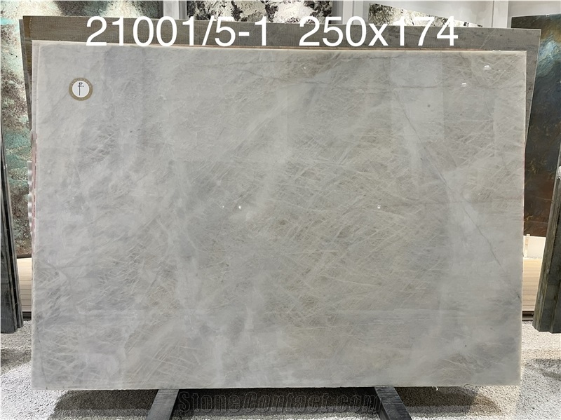 Exotic Brazil White Crystallo Quartzite Slab For Countertops