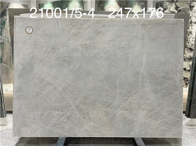 Exotic Brazil White Crystallo Quartzite Slab For Countertops