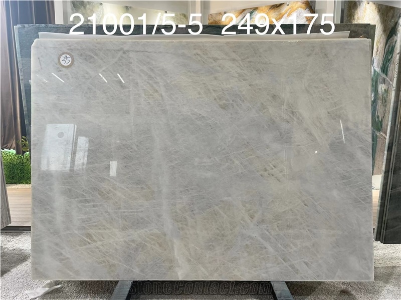 Exotic Brazil White Crystallo Quartzite Slab For Countertops