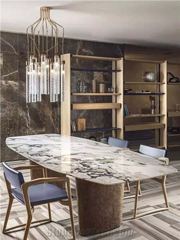 Polished Dover Cream Picasso White Marble Slab For Wall Clad