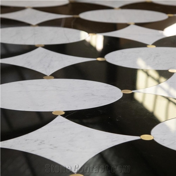 Carrara Mix Nero Marquina Marble Fish Scale Mosaic Tile