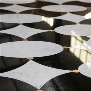 Carrara Mix Nero Marquina Marble Fish Scale Mosaic Tile