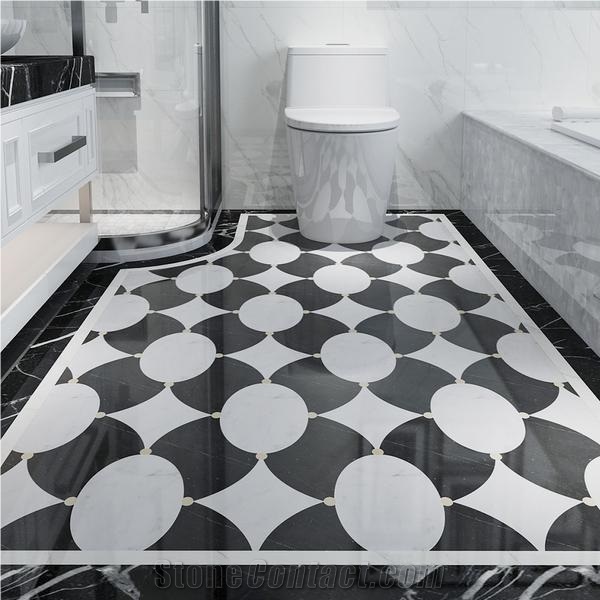 Carrara Mix Nero Marquina Marble Fish Scale Mosaic Tile