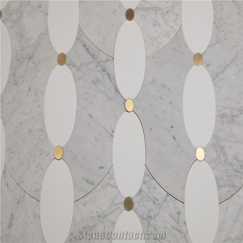 Carrara Mix Nero Marquina Marble Fish Scale Mosaic Tile