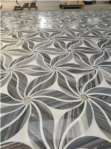 Carrara Mix Nero Marquina Marble Fish Scale Mosaic Tile