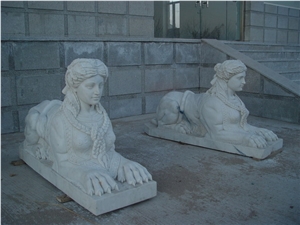 White Marble Human Sclupture With Lion Body