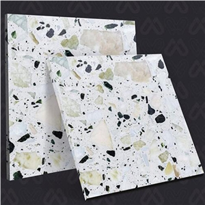 Ice Jade Green Terrazzo Slab Floor Tile Customized Size