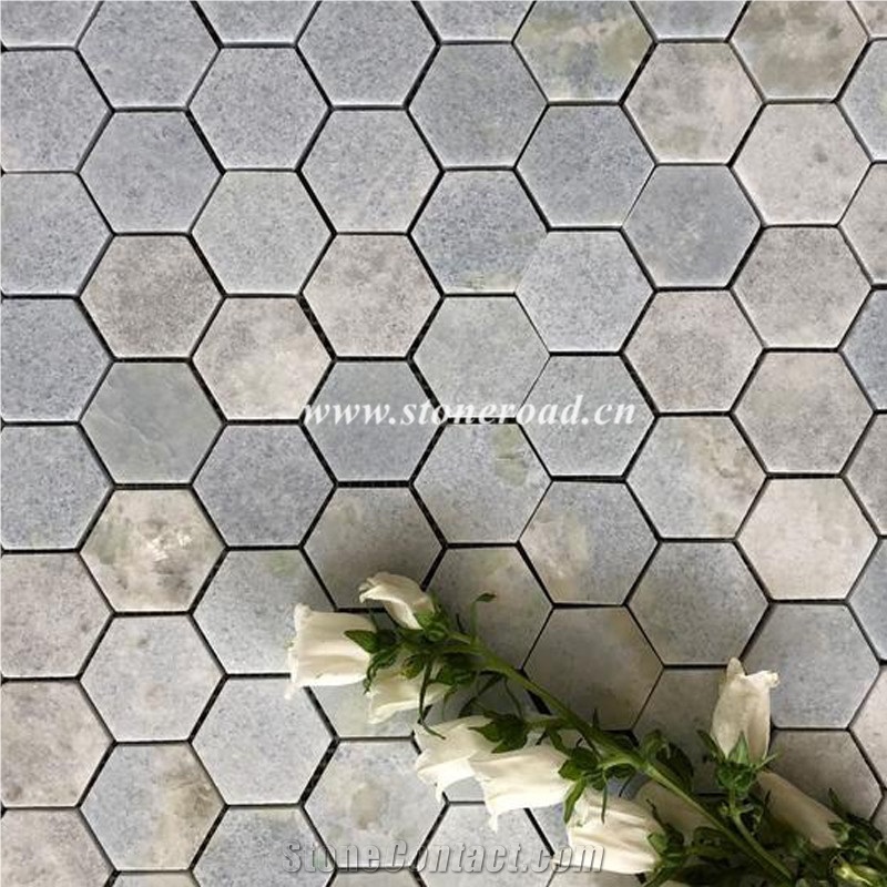 Magic Blue Marble Mosaic Hexagon Bathroom Flooring Tiles
